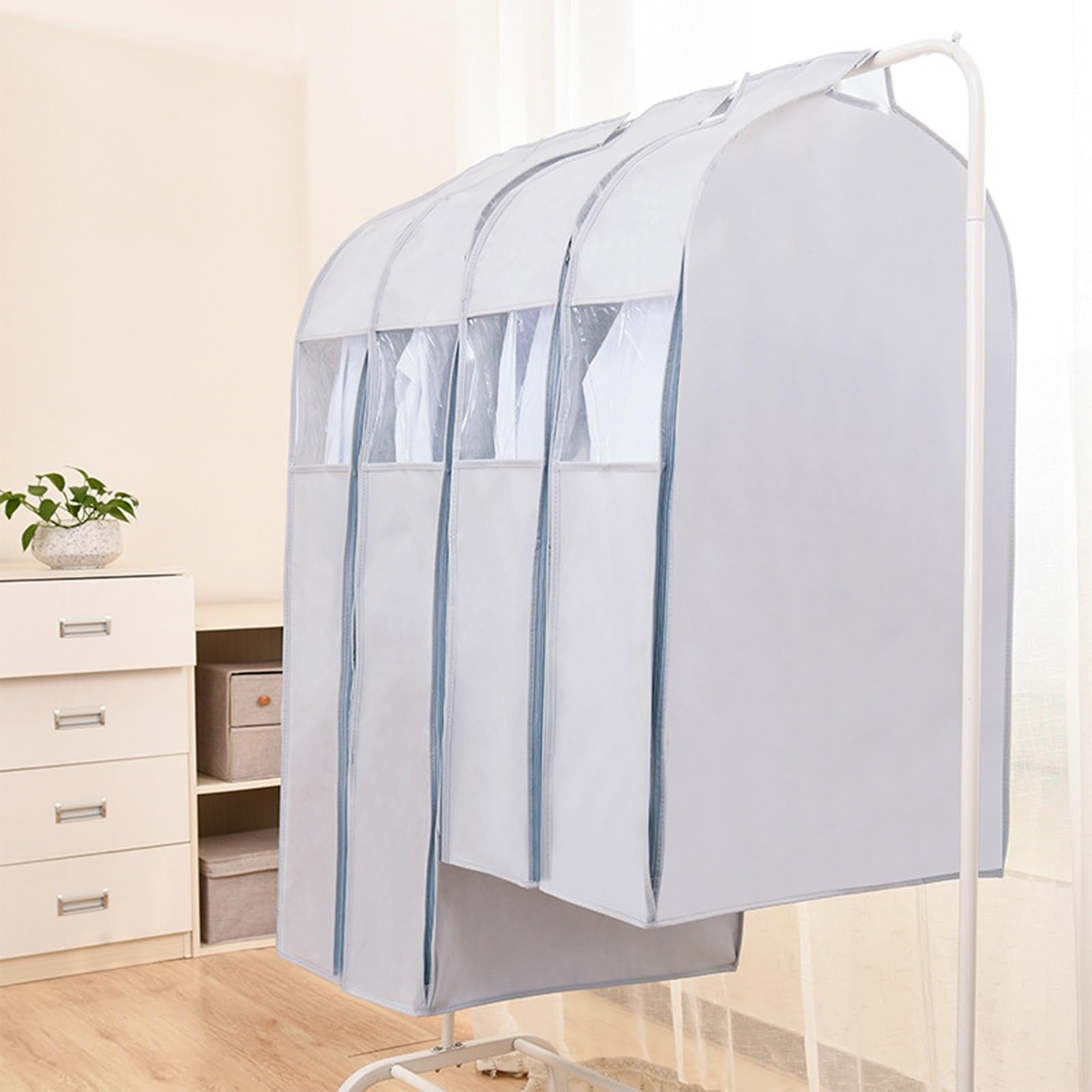 Anzugsäcke zur Schrankaufbewahrung, mottensicher, mit Reißverschluss, transparenr-Abdeckung für Kleidung, Mäntel, Jacken, Hemden (Farbe: Pink, Größe: 57 x 20 x 110 cm) (Grau 57 x 20 x 90 cm)