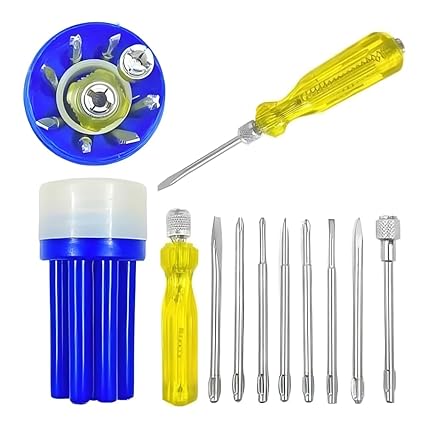 R&D 8-in-1 Screw Driver Kit With 3 Flat Blades, 3 Phillips Head, 1 Round Poker Bar, Extension Rod| Multi-purpose Tool Set Screwdriver Set