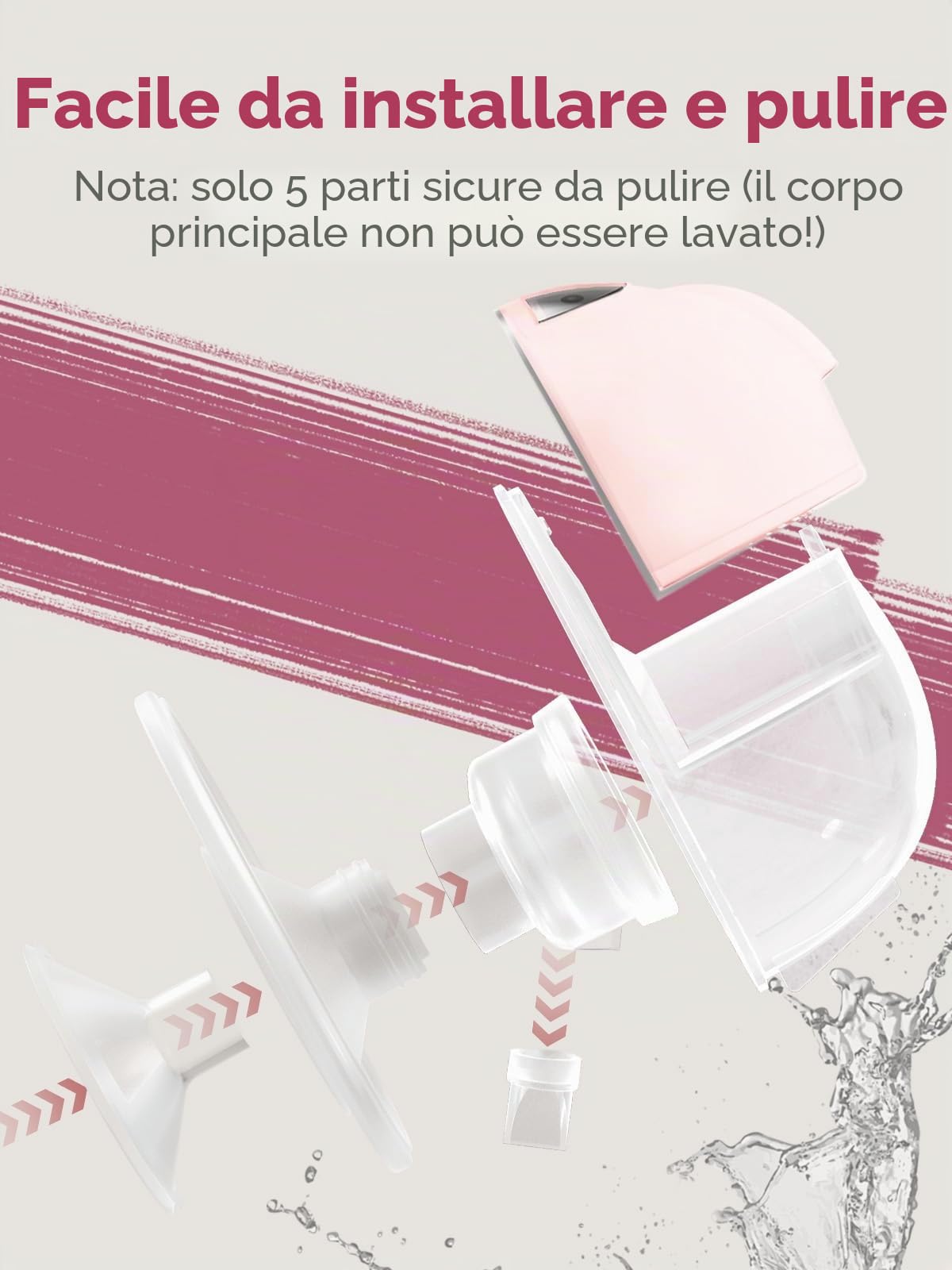 Lulia Tiralatte Elettrico Indossabile, 4 Modalità e 9 Livelli, 350mmHg Forte Aspirazione, Comfortabler, Senza Dolore, senza BPA, con Flange 17/19/21/24MM (1 Pezzi- Rosa)