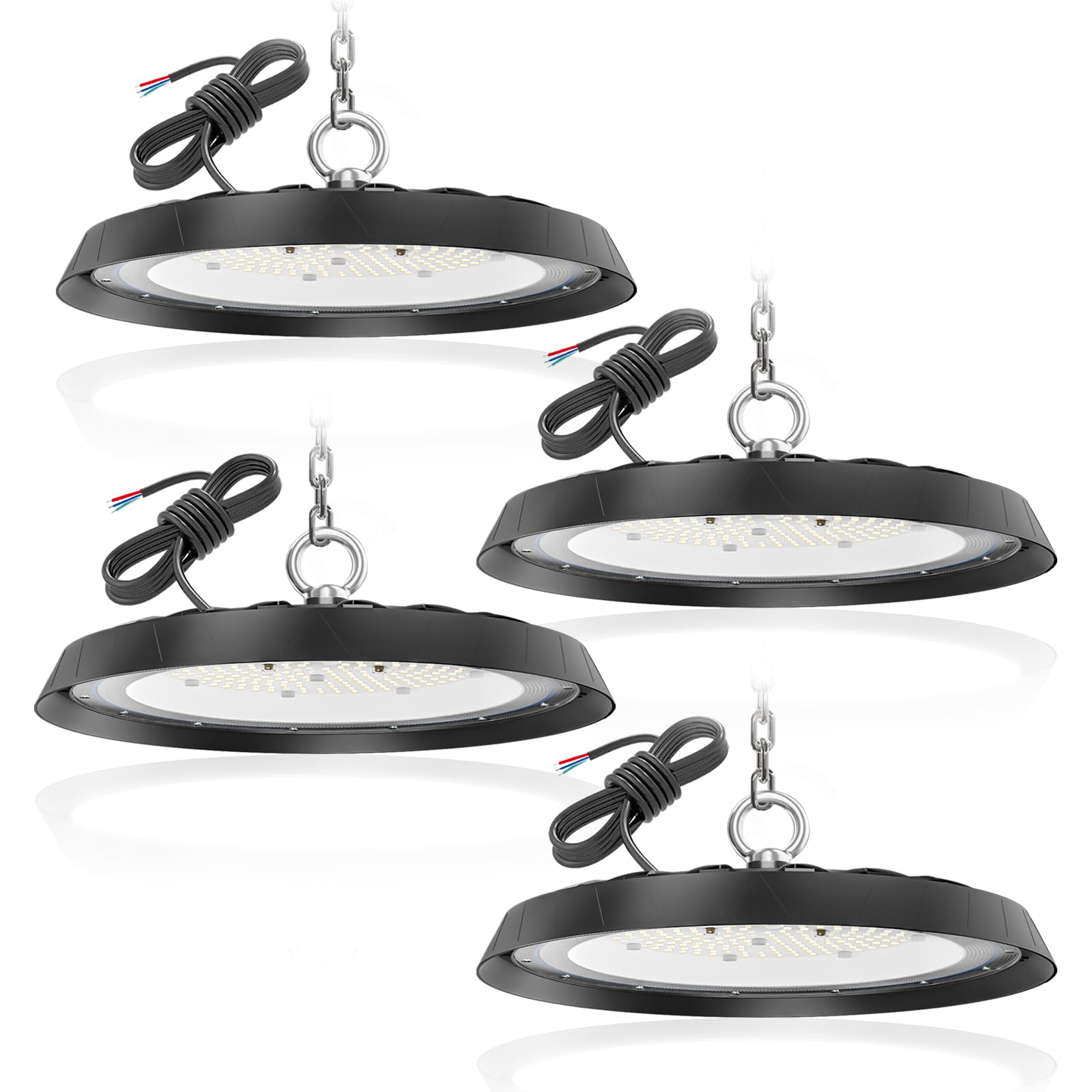 4PCS 300W UFO LED Hallenstrahler, 30000LM 6000K Kaltweiße High Bay Light | Hallenbeleuchtung für Fabrik Lager Garage, Energiesparend, IP66 Aluminiumgehäuse, Gegen Blendung, 50000h Lebensdauer