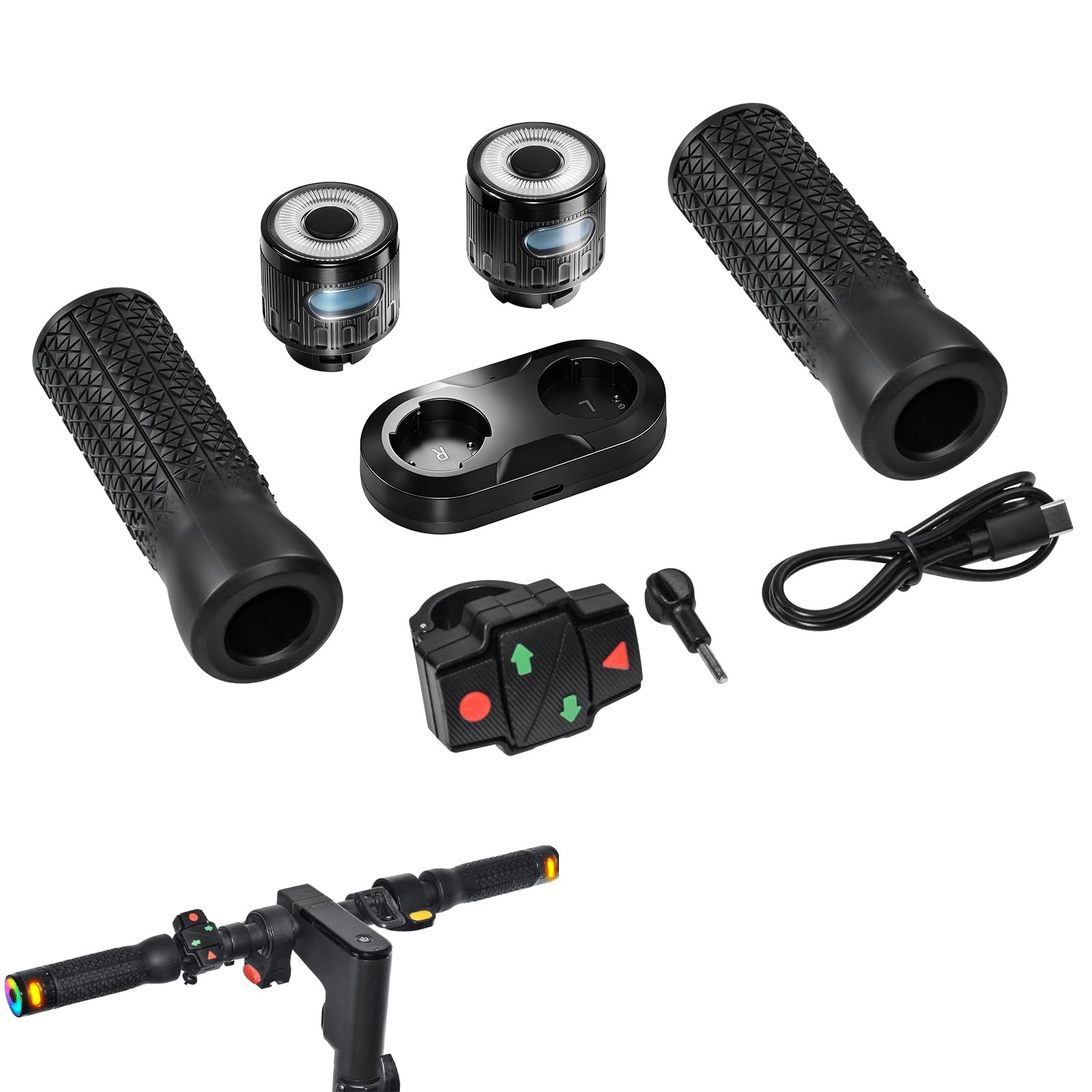 Kit di manopole per manubrio con lampeggianti senza fili per scooter elettrici 2,2 cm / 0,86" Diametro maniglie con telecomando e caricatore accessori