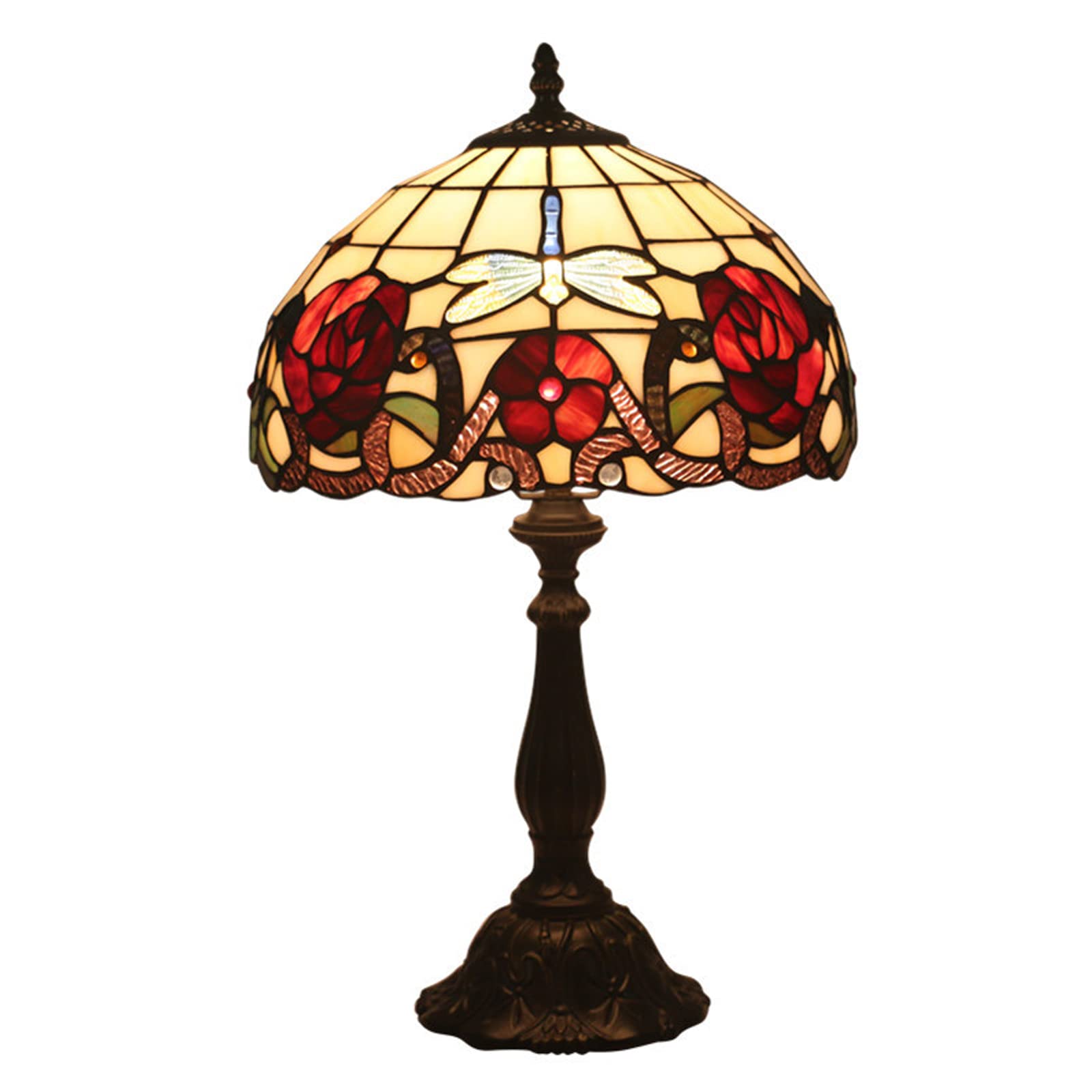 SoOSSN 12インチ ランプ トンボ ステンドグラス ベッドサイド テーブルランプ アンティーク 読書 デスクライト リビングルーム ベッドルーム  ファームハウス用