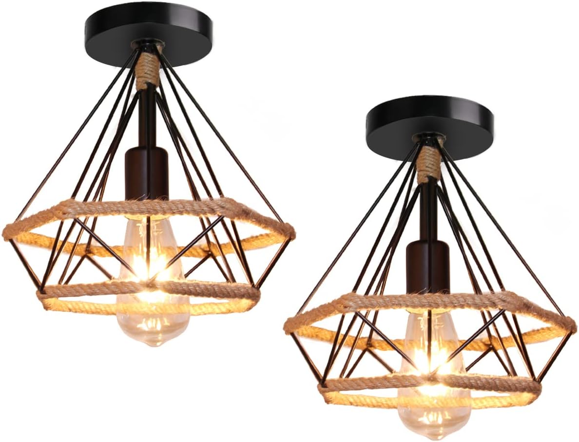 MAXDUYU Lampe à Suspension Vintage,Lustres en corde de chanvre Rétro