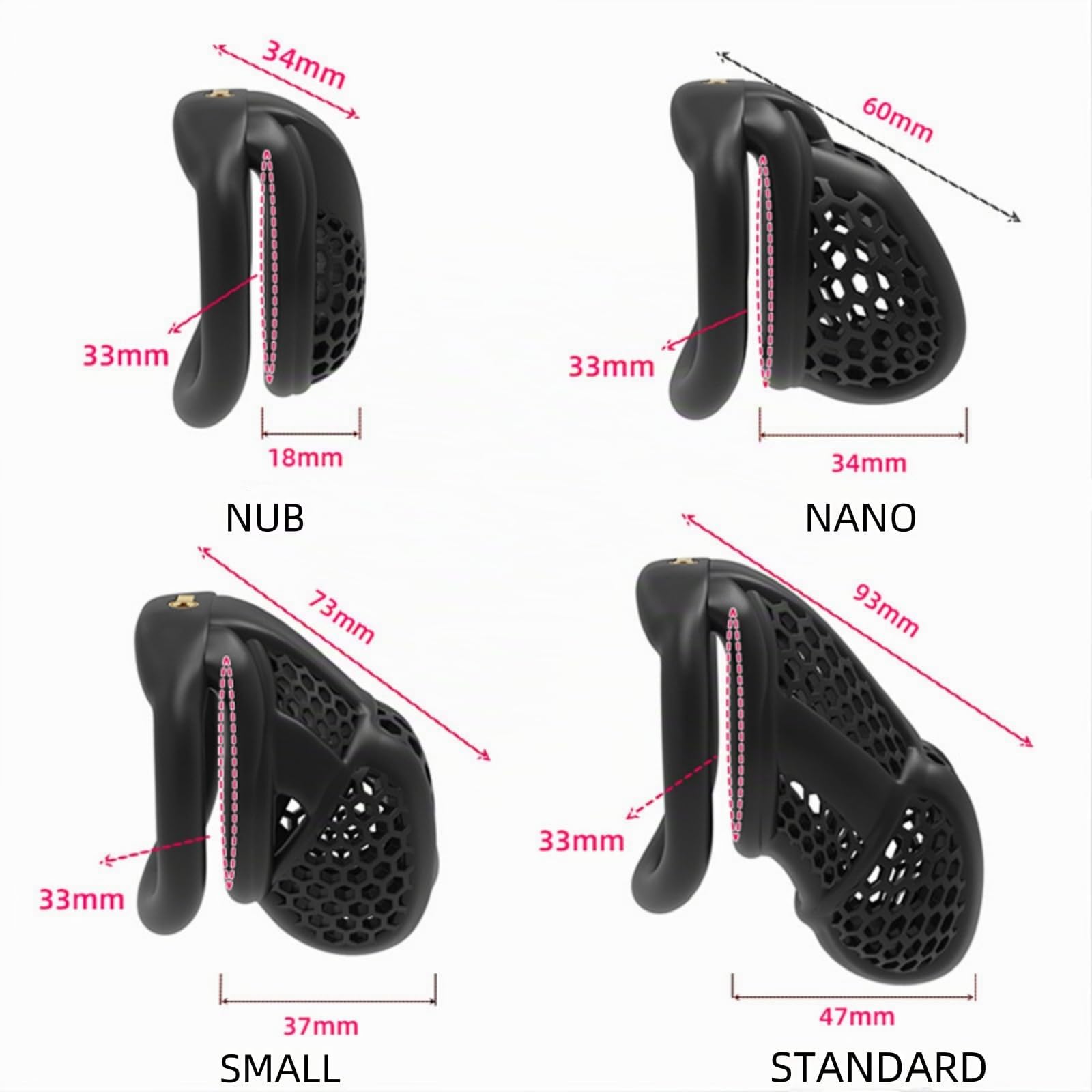 Hdynasty Petite Cage de sécurité verrouillable en nid d'abeille pour Hommes, ventilée et Respirante, avec Quatre Anneaux Plats Fixes