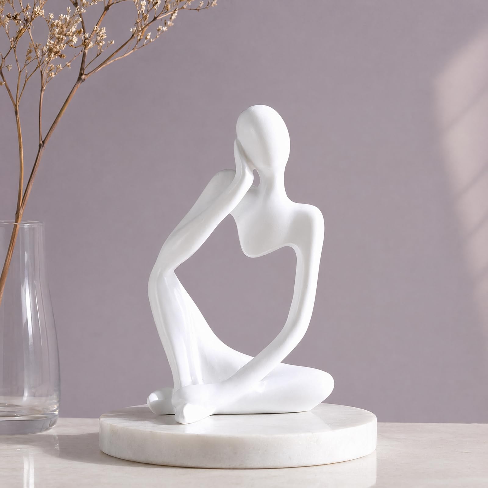 Quoravel Modern Thinker Abstract Art Sculpture, 3D Printed Collectible Figurine for Home Office Bookshelf Desktop Decor White A