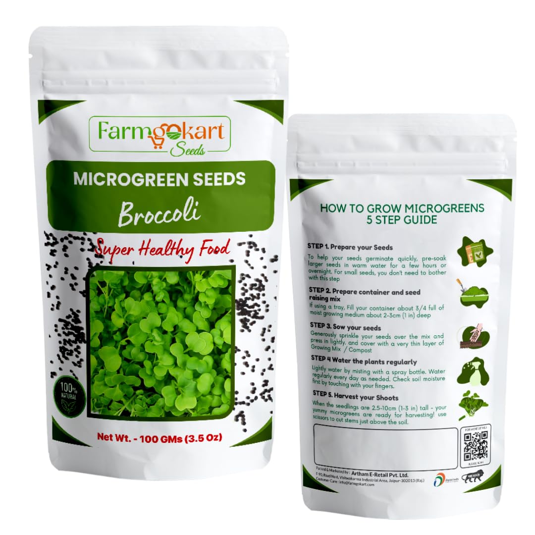 100 Gms | BROCCOLI Microgreens Seeds - Non-GMO, Heirloom Seeds for Growing Microgreens in Soil, Coconut Coir, Aerogarden & Hydroponic