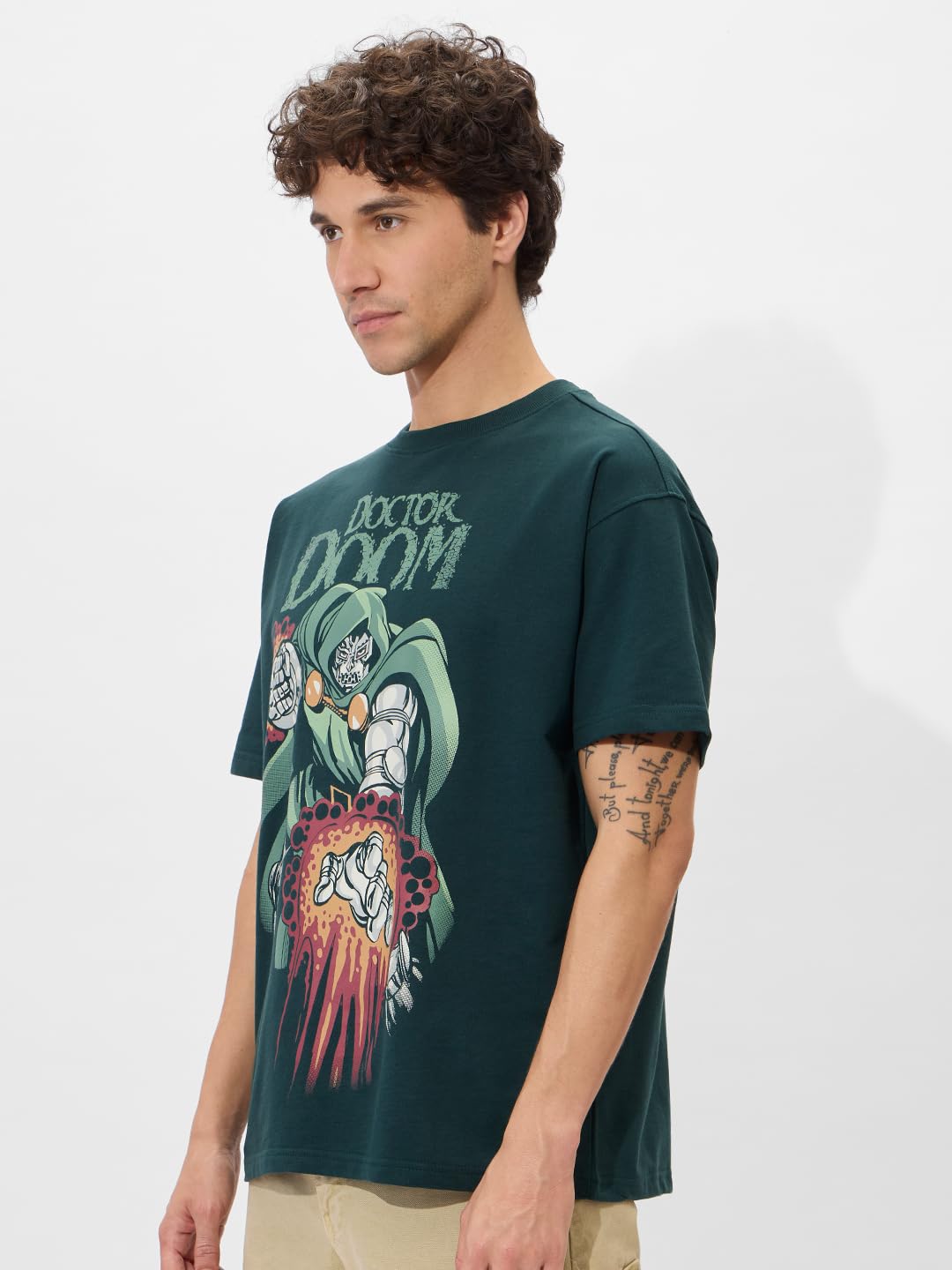 The Souled Store Doctor Doom Destroyer Herren und Jungen Kurzarm Rundhals Grün Grafik Gedruckt Baumwolle Oversized T-Shirts
