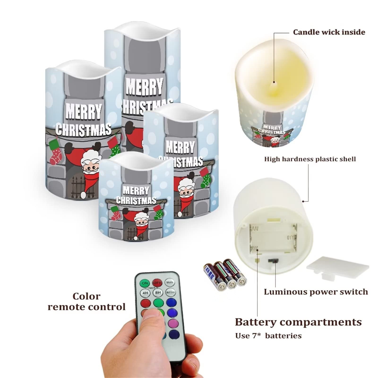Set di 4 candele a LED senza fiamma con pilastro in vera cera a batteria, con telecomando a 18 tasti