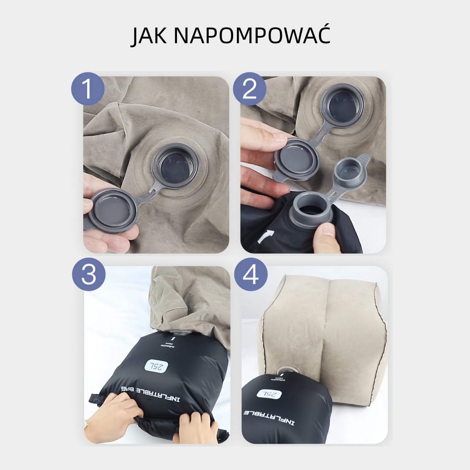 Nadmuchiwany Podnóżek z Workiem do Pompowania (6 sekund) – 450 g Lekki | Regulowana Wysokość 17–44 cm, 100 kg Wytrzymałości, Podnóżek Samolotowy do Podróży w Auto, Pociąg, dla Dzieci i Dorosłych