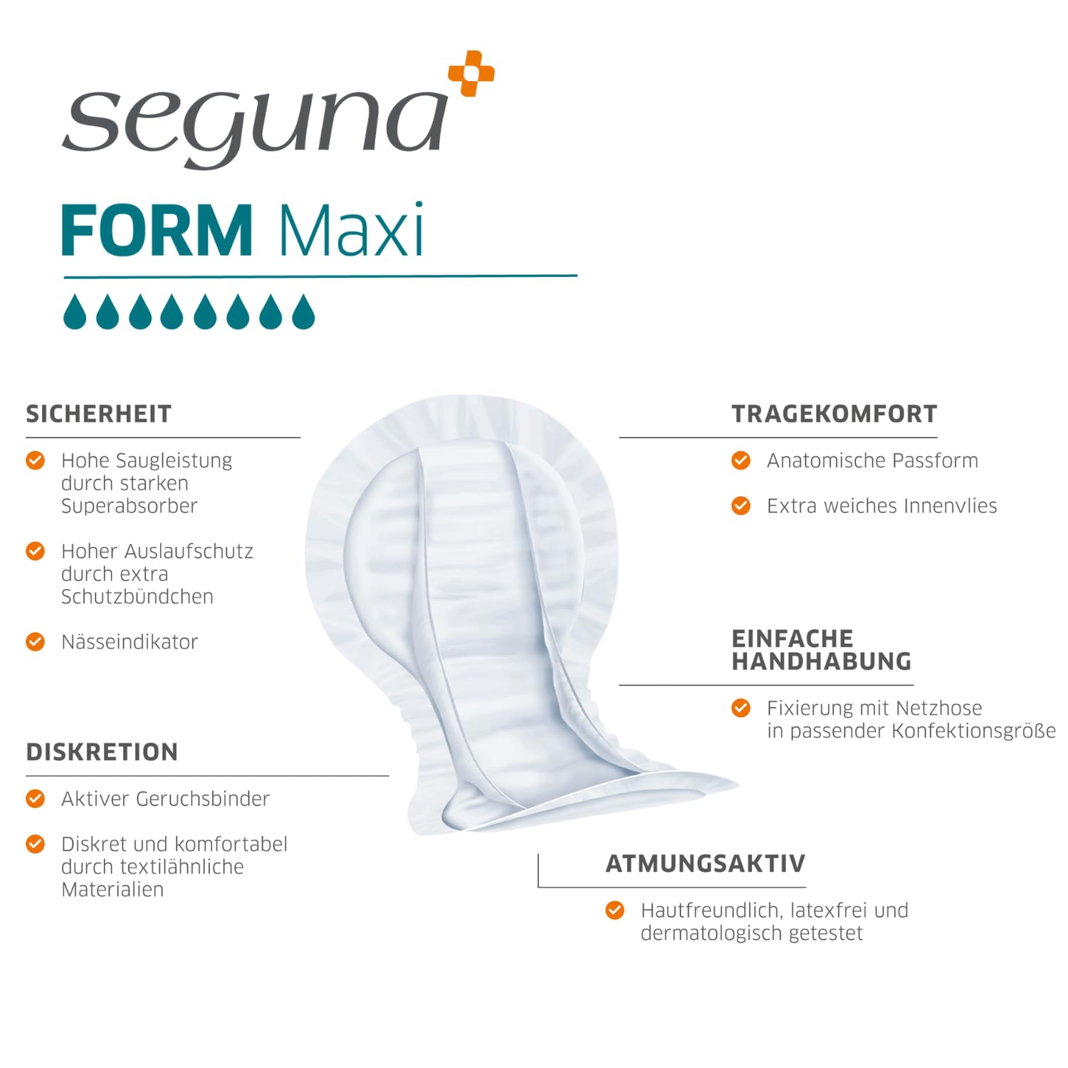 SEGUNA Form Maxi, Inkontinenzvorlagen für Frauen und Männer, Anatomische Vorlagen bei sehr schwerer Inkontinenz, Stuhlinkontinenz (Sparpaket (4 x 20 Stück))