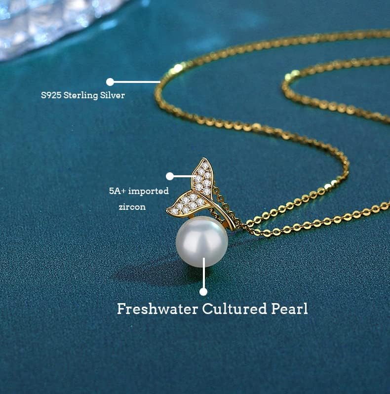 Nonnyl Sterling Silver Freshwater Cultured Pearl Necklaces for Women Jewelry - Sterling Silver White Pearls Pendant - Christmas Gifts for Wife Mom Girlfriend, Anniversary Birthday Fine Jewelry Gifts for Her