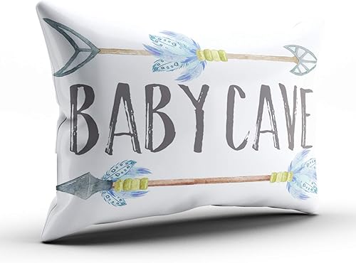 Miniatura 2 de Fundas de almohada decorativas de color azul, gris y blanco, cueva de bebé, bohemio, tribal, niño, guardería, cojín personalizable, rectangular,