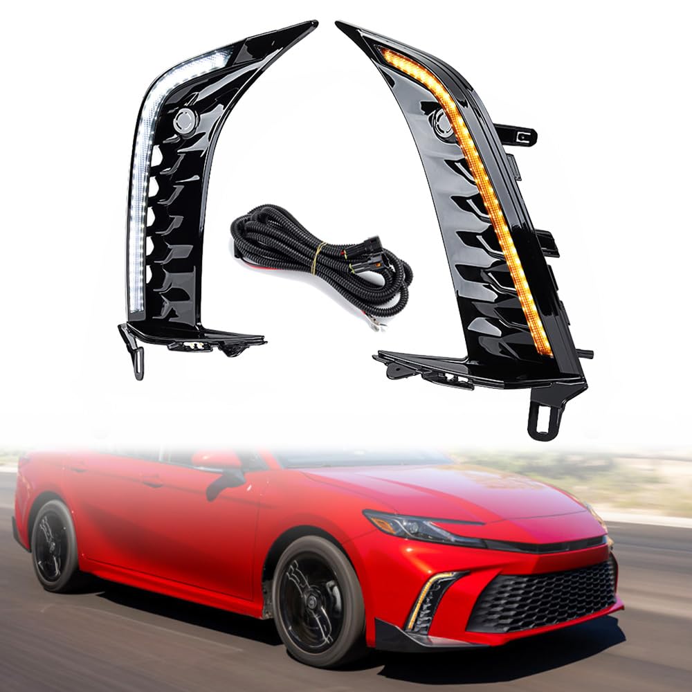 Astra Depot 2025 Camry SE/XSE Daytime Running Light Fog Light Assembly 6000K Xenon White DRL w/Amber Sequential Turn Signal Light Front Fog Lamp