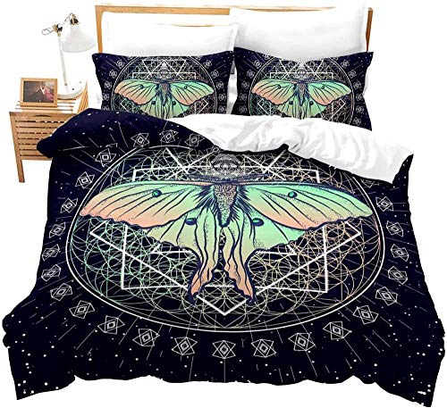 YANGMENGDAN® Ensemble Parure de Lit Taie d'oreiller Housse Couette Satin Lisse Elégant Eté Frais Maison Hôtel,(Housse Couette 260x240cm/2 x Taies Oreiller 65x65cm)Mandala plante floral géométrique col Cover