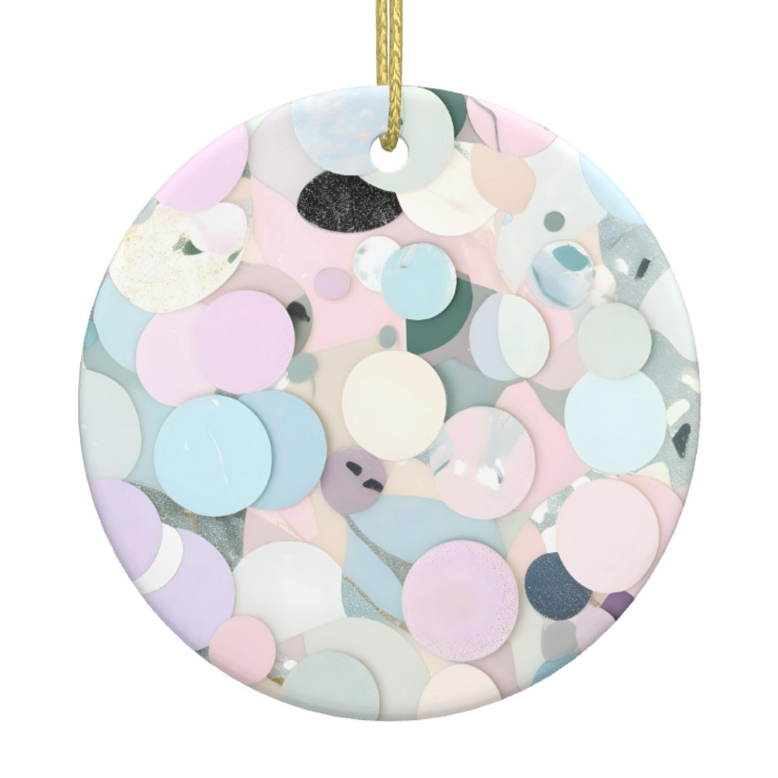 Terrazzo Marble Pastel Print Christmas Ornaments, Ceramic Hanging Ornament, Round Shape Decorations