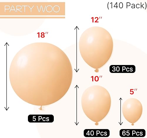 Miniatura 7 de PartyWoo - Globos nude de 140 piezas en diferentes tamaños de 18, 12, 10, 5 pulgadas, kit de arco de globos de color neutro y melocotón estilo boho