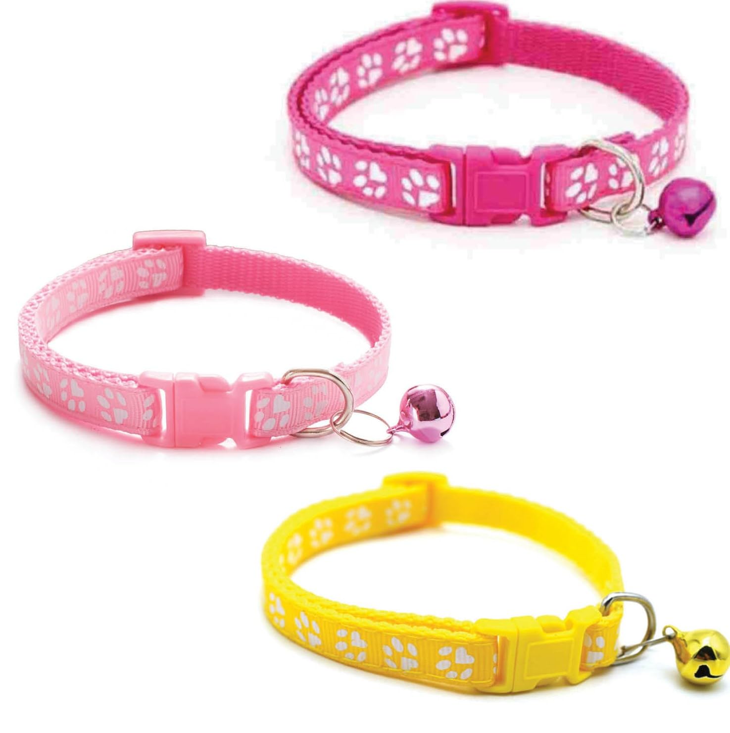 Litvibes Cat Collars Set of 3 with Bell,Kitten & Small Dogs Soft Adjustable Collar Safe,Solid & Protection Breakaway for Cats & Puppies,Cute Kitty with Paw Print-(Dark Pink,Light Pink,Yellow) (B0D1CGHYYC) Amazon Price History, Amazon Price Tracker