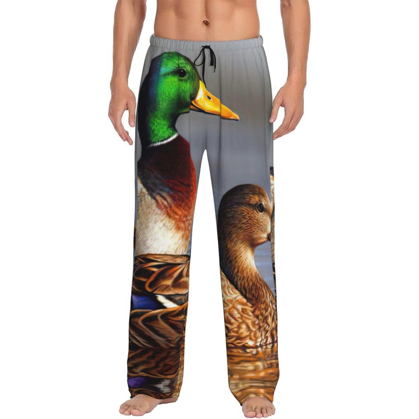 Yagdaa Men's Black Mallard Duck Print Pajama Pants Sleep & Lounge Pants With Pockets Pj Bottoms Loungewear For