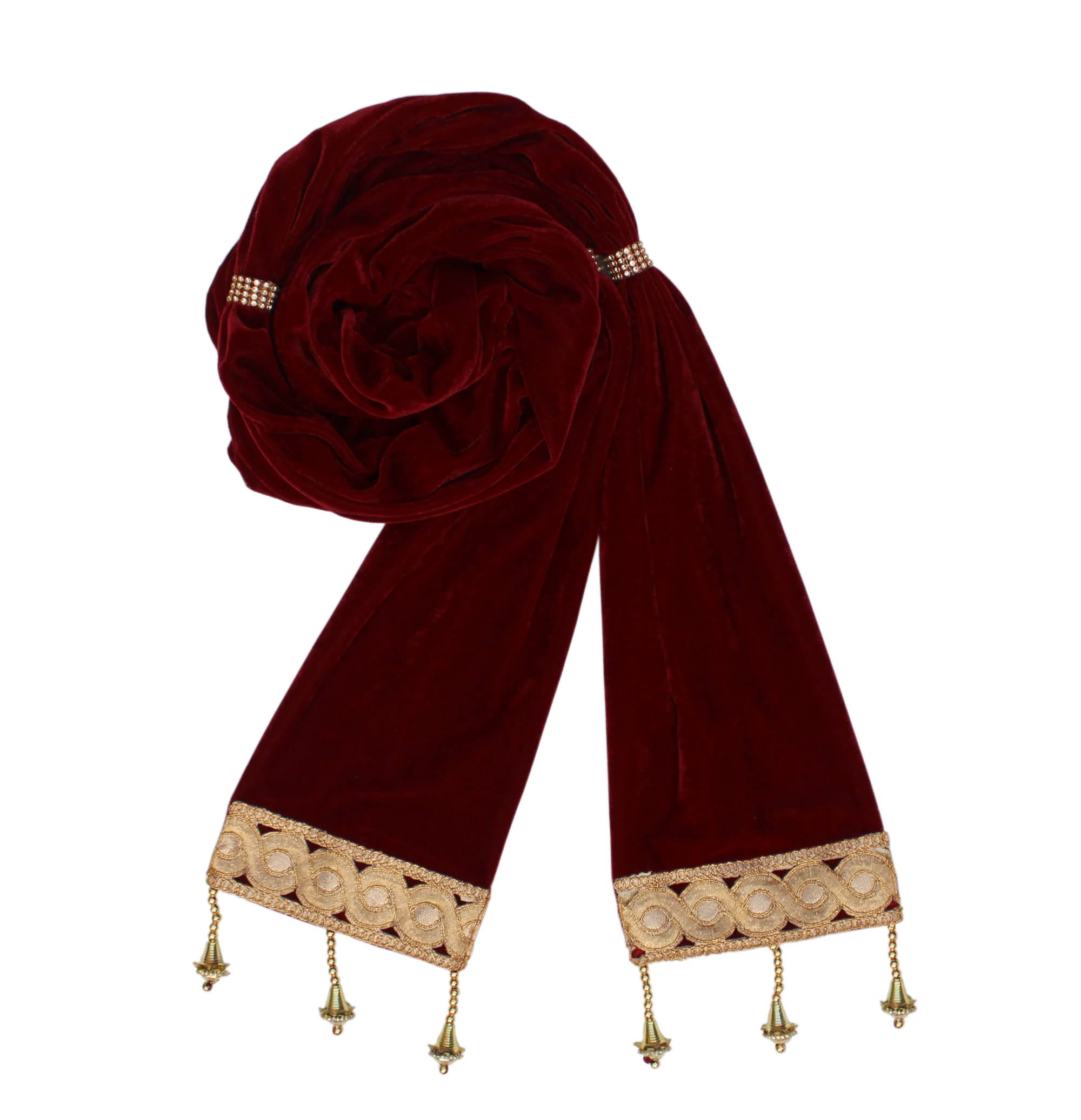Men Solid Velvet Ethnic Sherwani Dupatta Broad Lace, Maroon (2.5 Mtr Length)-image-19