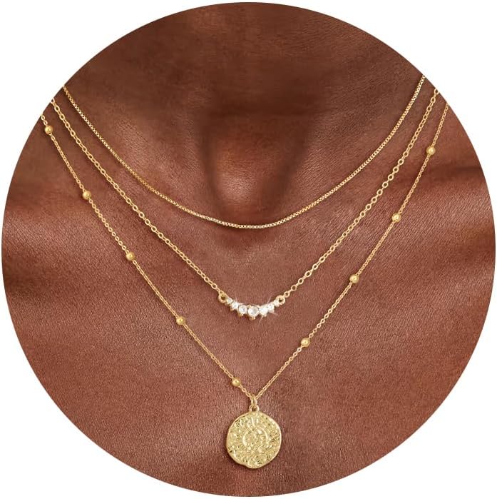 CHESKY Layered Gold Necklaces for Women Trendy, Dainty 14K Gold Plated CZ Pendant Necklace Stackble Necklace Gold Jewelry Set for Women Gifts
