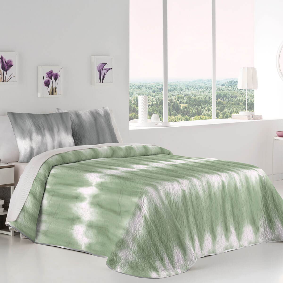 Colcha BOUTI Elan Reversible DE FUNDECO Primavera Verano (Cama 150 (250x270 cm.), Verde Agua)