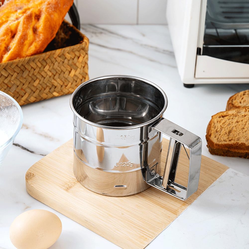 Tamiz de harina de acero inoxidable de mano, tamiz de harina semiautomático, prensado a mano, tamiz de harina de cocina, se puede pintar