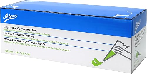 Ateco 4418 Bolsas desechables de plástico para decoración de tartas y tuberías con NuPlastiQ, paquete de 100, transparentes