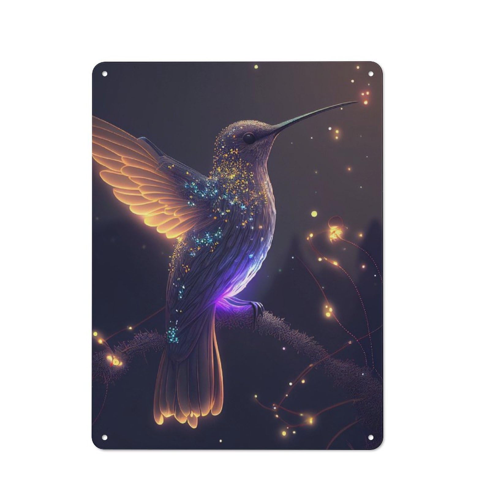 Junmoney Hummingbird Illustration For Studio Or Craft Room, Rustic Metal Wall Sign 40X30cm, For Vintage Wall Decor Fans, For Metal Sign Collectors