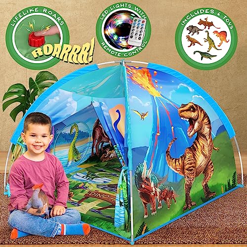 W&O Dino Paradise Super Dome with Roar Button, Dinosaur Toys and LED Lights - Epic Dinosaur Tent for Kids Aged 3-12 - Perfect for Indoor & Outdoor Adventures