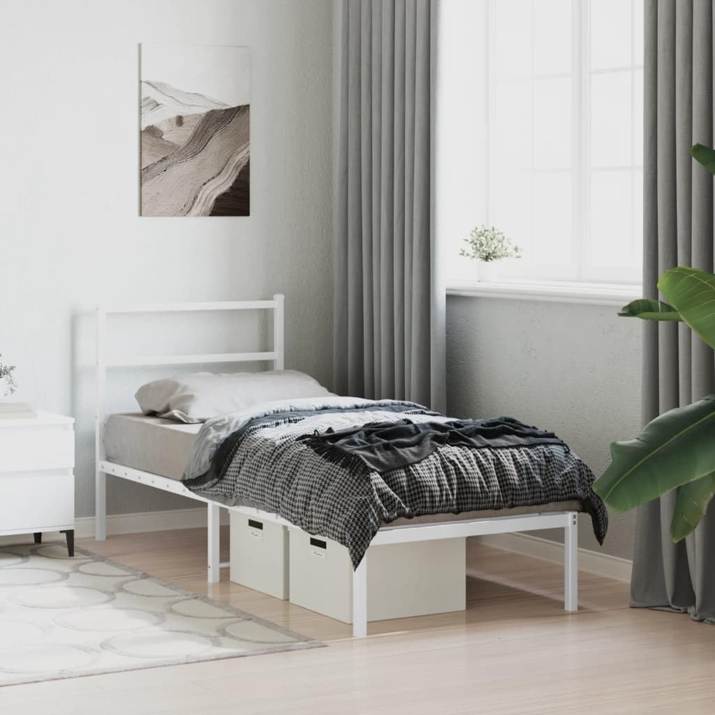 vidaXL Estructura de Cama con Cabecero, Somier de Cama, Armazón Marco de Cama, Cama de Invitados para Dormitorio, Metal Blanco 80x200 cm