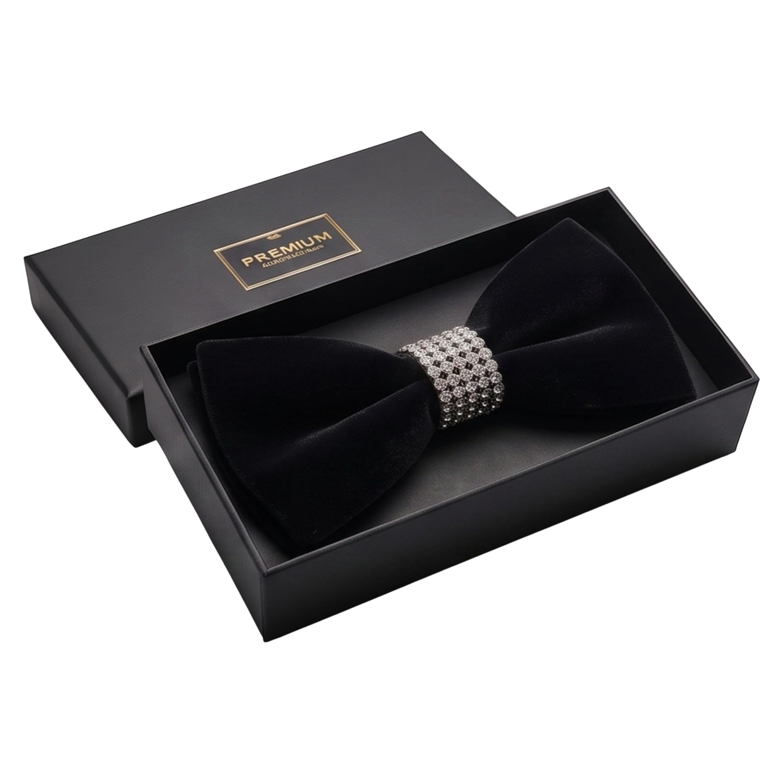 TBTH Premium Black Velvet Pre-Tied Bow Tie for Men with Crystal Rhinestone Center Knot | Adjustable Neck Strap | Formal Bow Tie for Wedding, Party, Tuxedo, Reception & Events-image-32