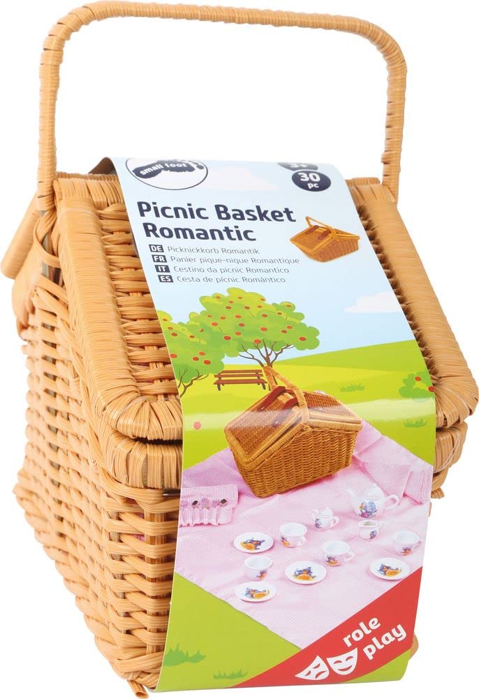 small foot Picknickkorb Romantik aus beflochtenem Holz, Inklusive Geschirr-Set, ab 3 Jahren, Art.-Nr. 5300, Rosa