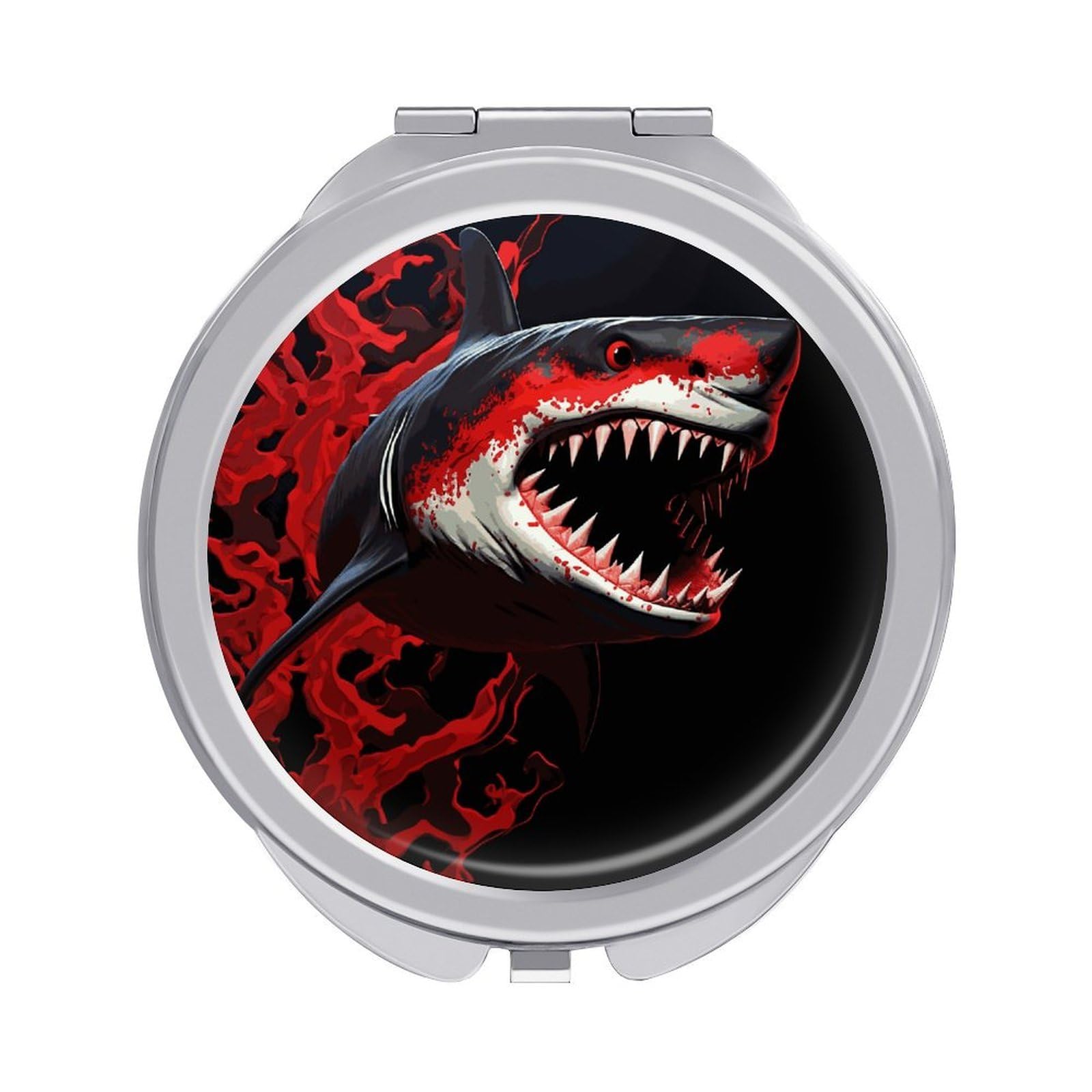 FekiLoot Red-Black Shark Travel Makeup Mirror 2 X /1 X Magnifying Slim Pocket Mirrors Compact for Purse Travel Makeup Mirrors for Pocket, Handbag, Purse Women Gift