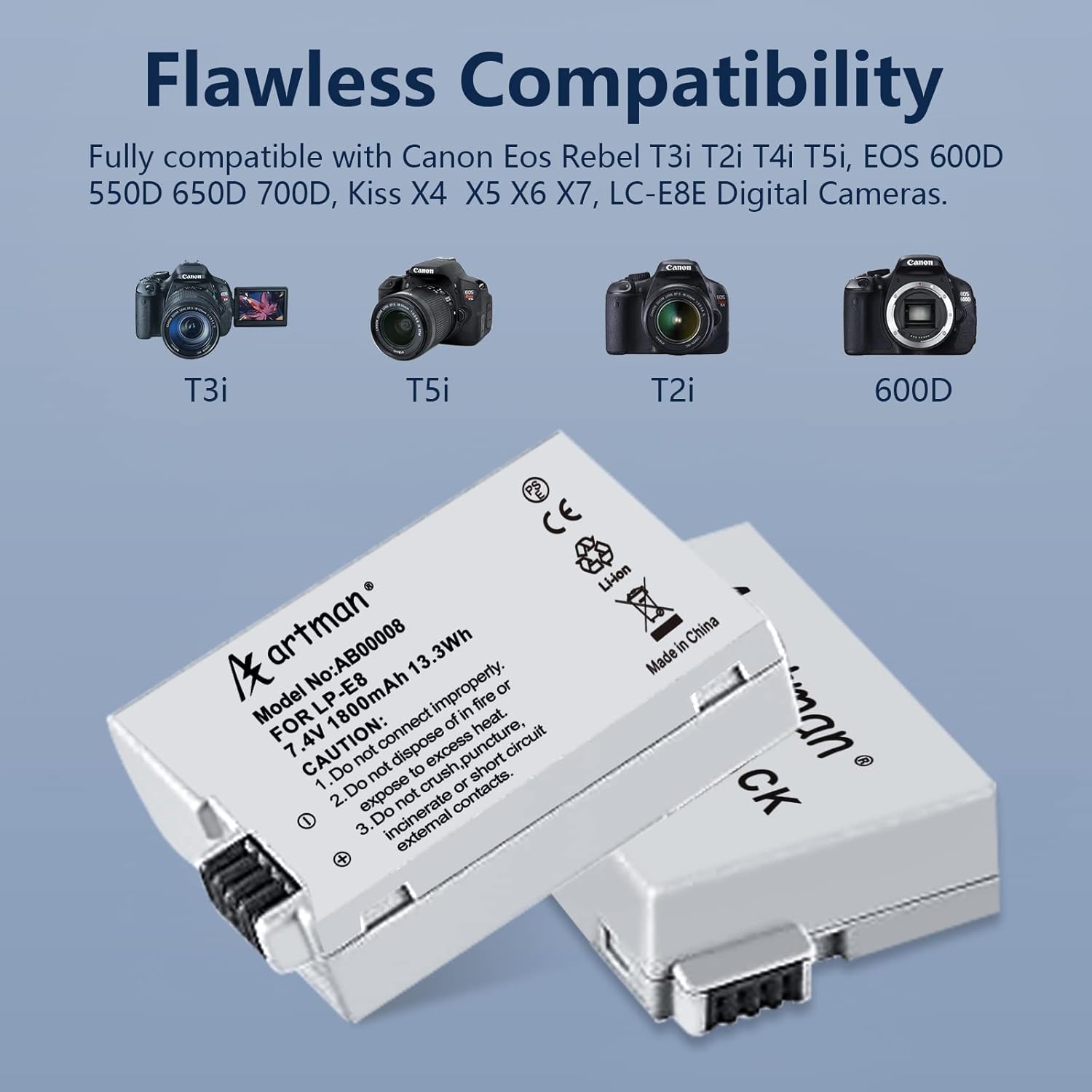 Chargeur De Batterie LP-E8 Pour Canon - Compatible Rebel T2i, T3i, T4i, T5i, 550D, 600D, 700D, Kiss X4, X5, Etc.