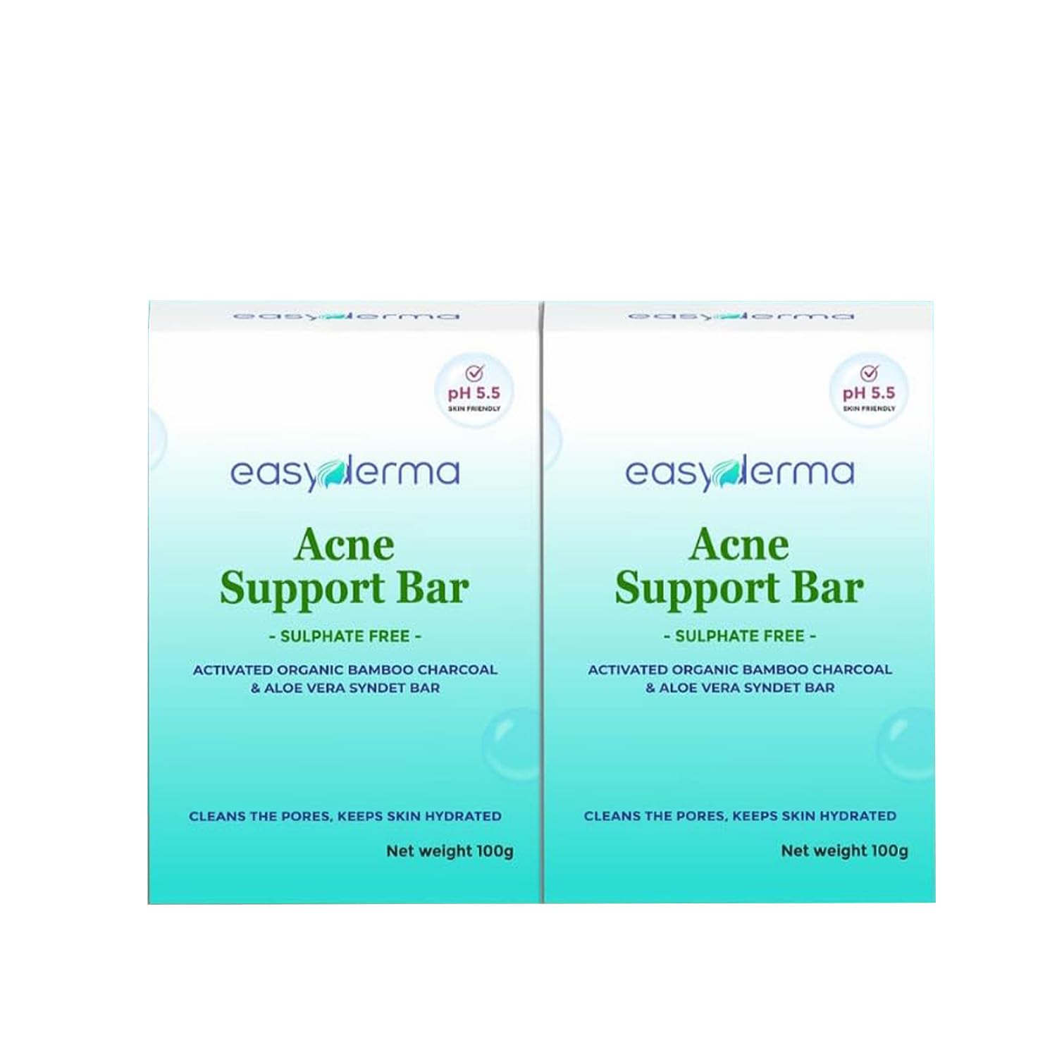EasydermaAnti Bacterial Acne Bath Body Soap | PH 5.5, Aloe Vera, Bamboo Charcoal, Natural Syndet Bar for Oily Skin | Sulphate Free Cleanser - 100g Pack of 2