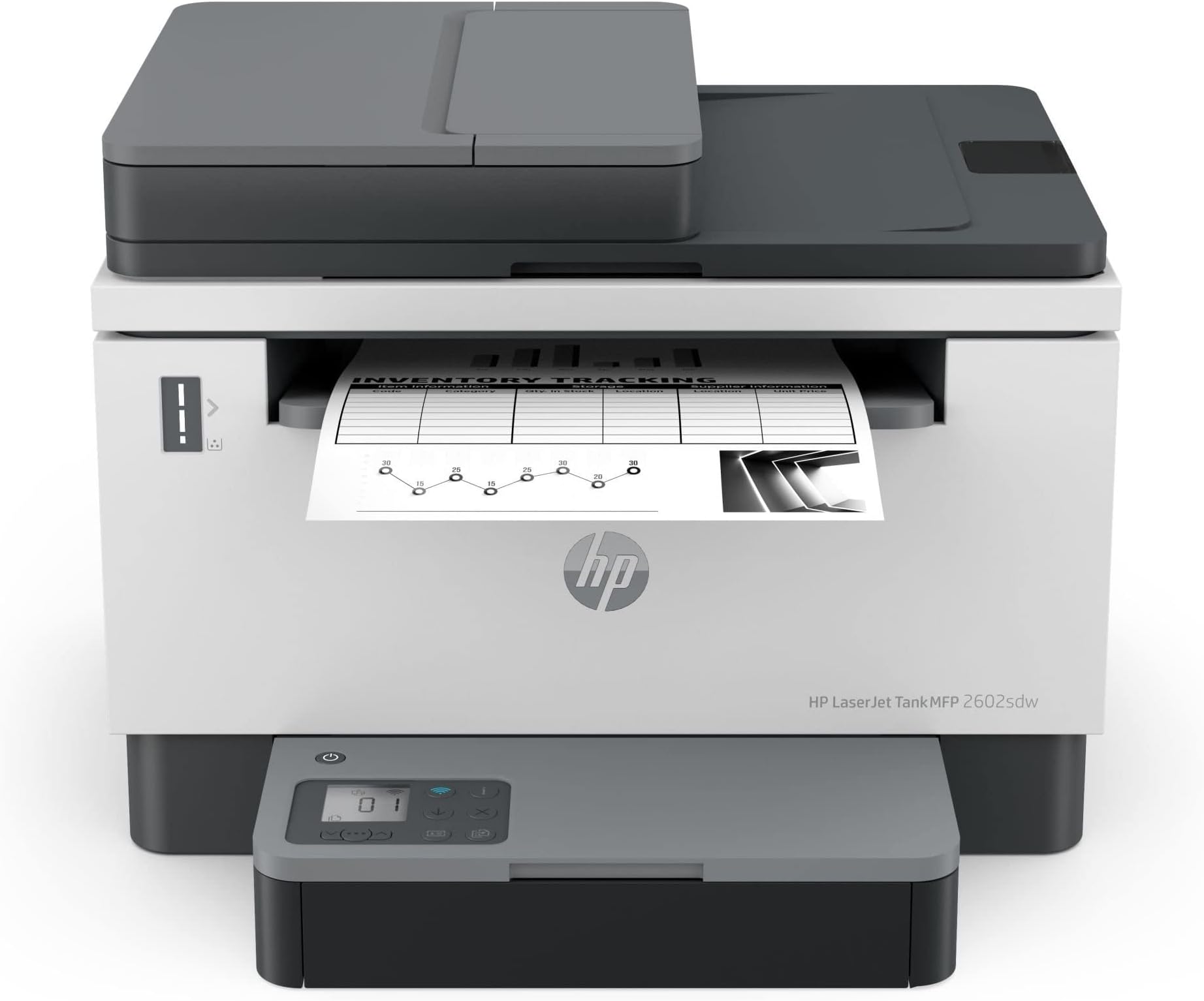 LaserJet Tank MFP 2602sdw Printer,22 PPM, Printer for Business, Scan to email/PDF; Two-sided printing; 40-sheet ADF; Wi-Fi, white [2R7F5A]; Pre-filled with toner to print up to 5000 pages