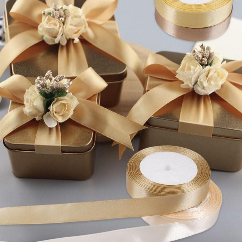 Nastro in raso oro champagne da 20 mm, 22 m, per confezioni regalo, nastro di raso