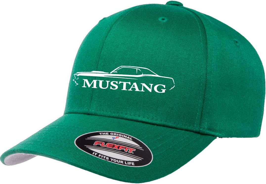 1969 Ford Mustang Hardtop Outline Design Athletic Baseball Fitted Hat Cap