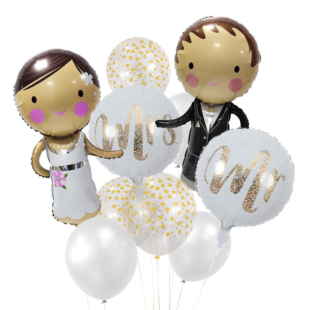 Ceihwa 12 Piezas Globos de Novios para Boda Globos Mr y Mrs Decoracion Globo Nupcial Pareja Globo de Aluminio Novia y Novio Globos Recién Casados Globos Helio Boda para Boda Fiesta Valentín