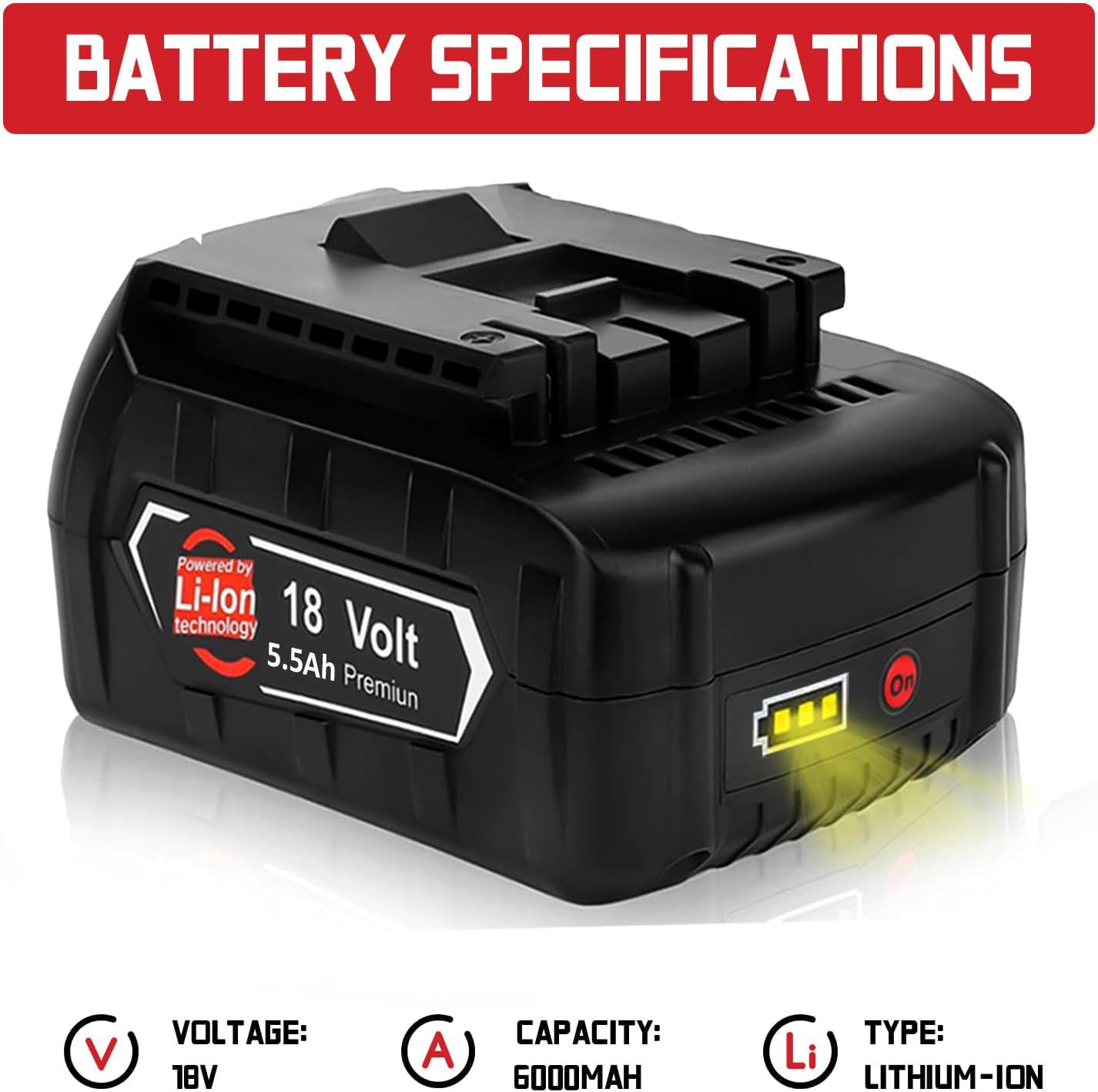 2 baterías de Repuesto de 18V 5.5Ah para BAT618 BAT618G BAT609 BAT609G BAT619 BAT619G BAT610G BAT610 BAT618 BAT612 BAT622 Piezas de Repuesto de batería 18V