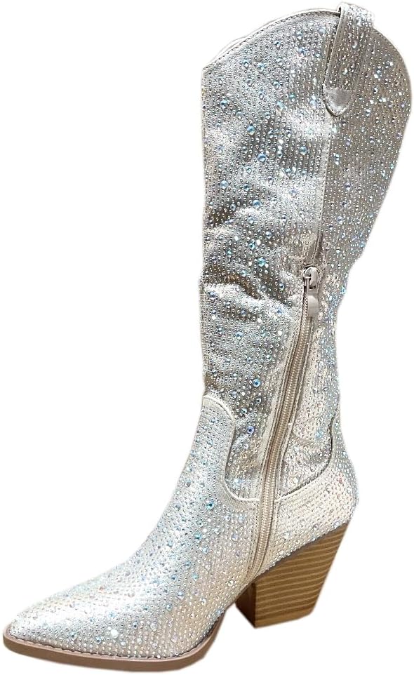 ABSOLEX Women Western Cowgirl Cowboy Pointed Toe Rhinestone Knee High Boots - 第 35/64 張圖片