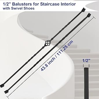 Sidasu 16-Pack Wrought Iron Balusters for Staircase, Hollow Single Basket with Double Twist 1/2 Square Metal Balusters with 32Pcs Baluster Swivel Shoes