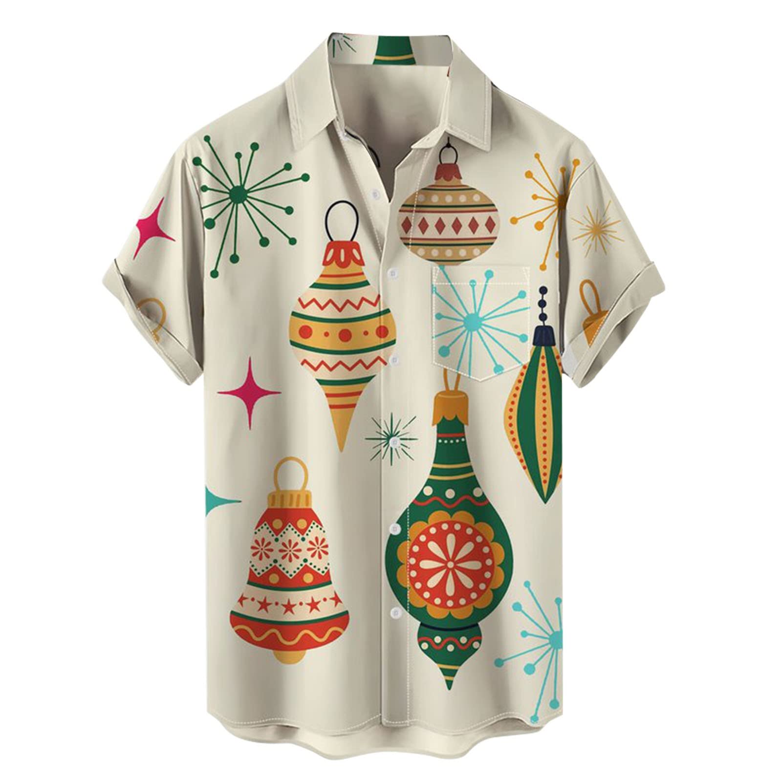 Men's Mint Green Aloha 50S Rockabilly Style Short Sleeve Hawaiian Shirt - Regular Fit Funny Santa Print For Xmas Party Tops