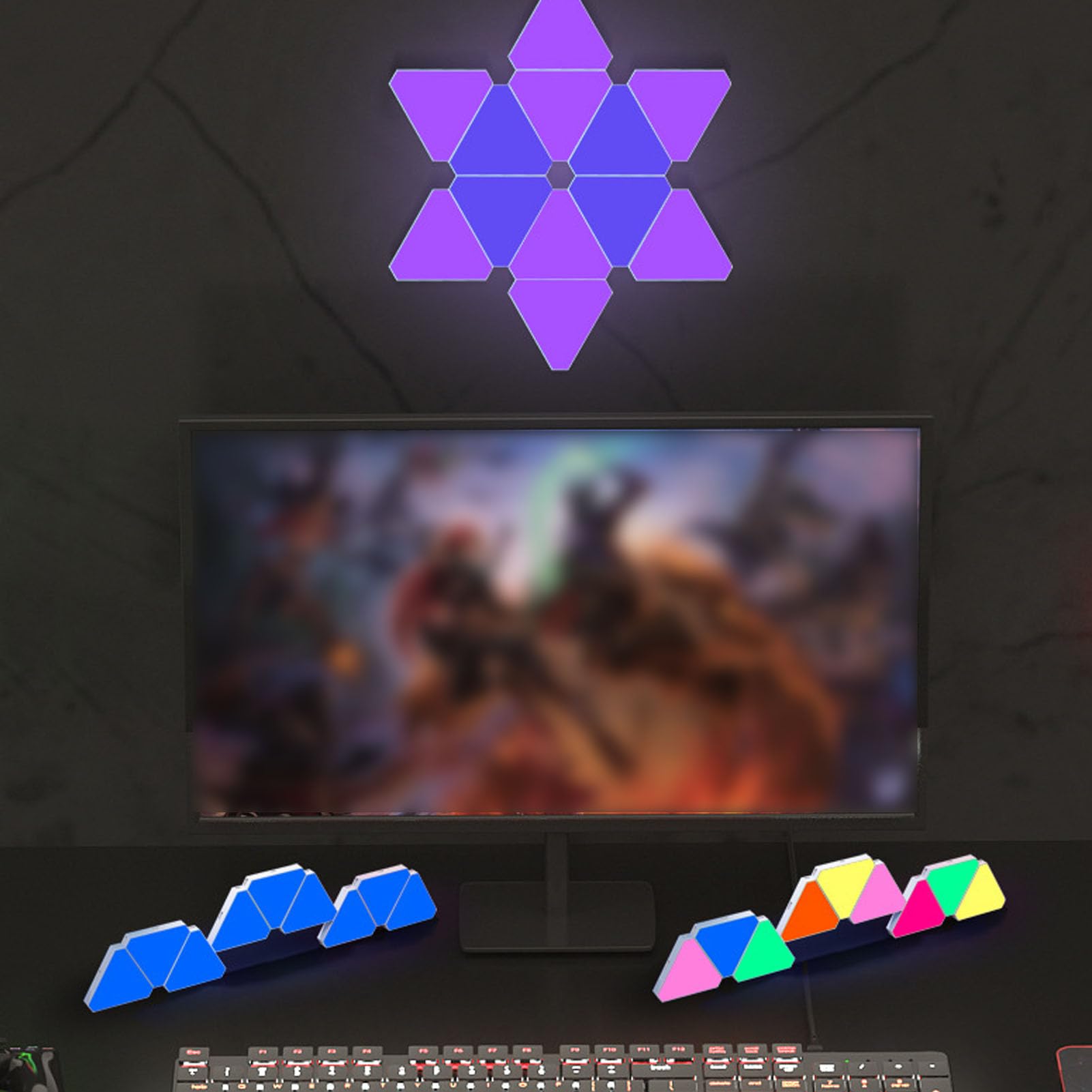 Trójkątny Panel światła, 10 Zestawów RGB LED Light Light Panel Trójkątne Modułowe światło Splicing Wystrój LAMP Synchronizacja BT App i Zdalne Sterowanie