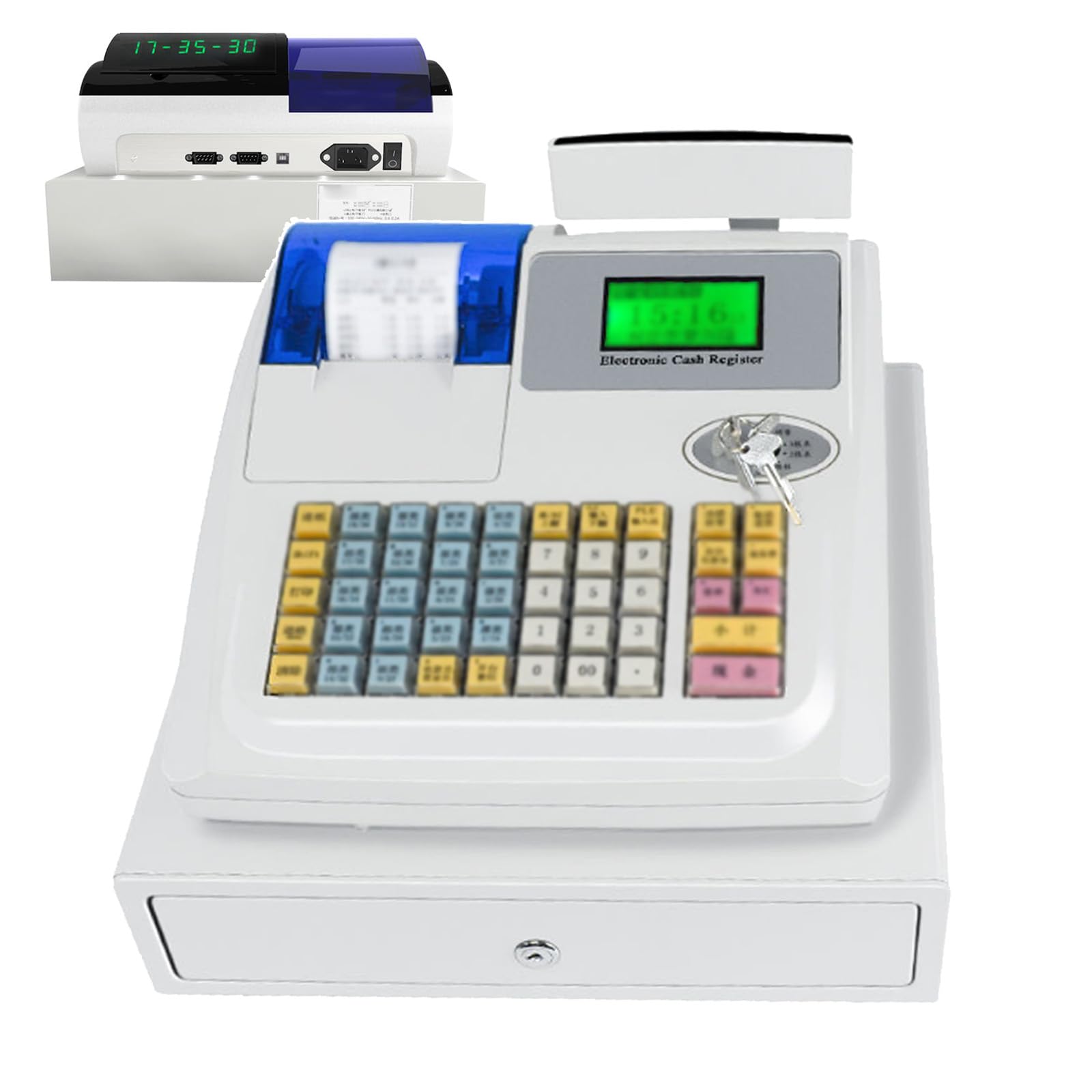 Caja Registradora Electrónica (de Cajón), para Pequeñas Empresas, con Doble Gestión (Llave Y Contraseña), Pantalla LED8 para Clientes, para Restaurantes Y Supermercados,White