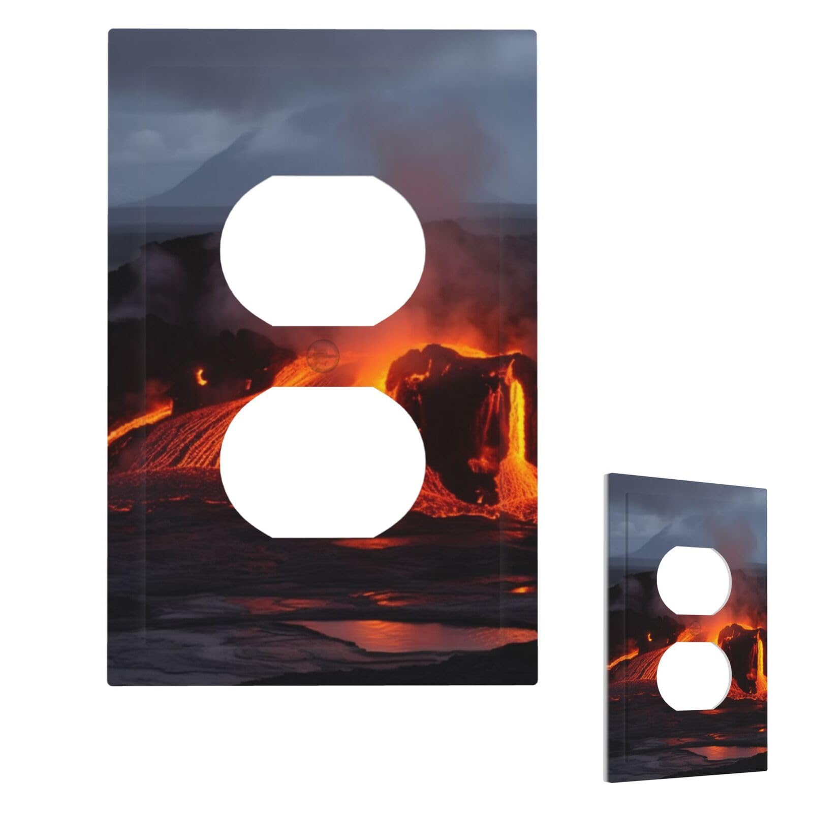Fekiloot Duplex Kilauea Volcano Wall Plate Cover Modern Decorative 1 Gang Light Switch Cover Unbreakable Receptacle Outlet Covers For Living Room Bedroom Home Decor