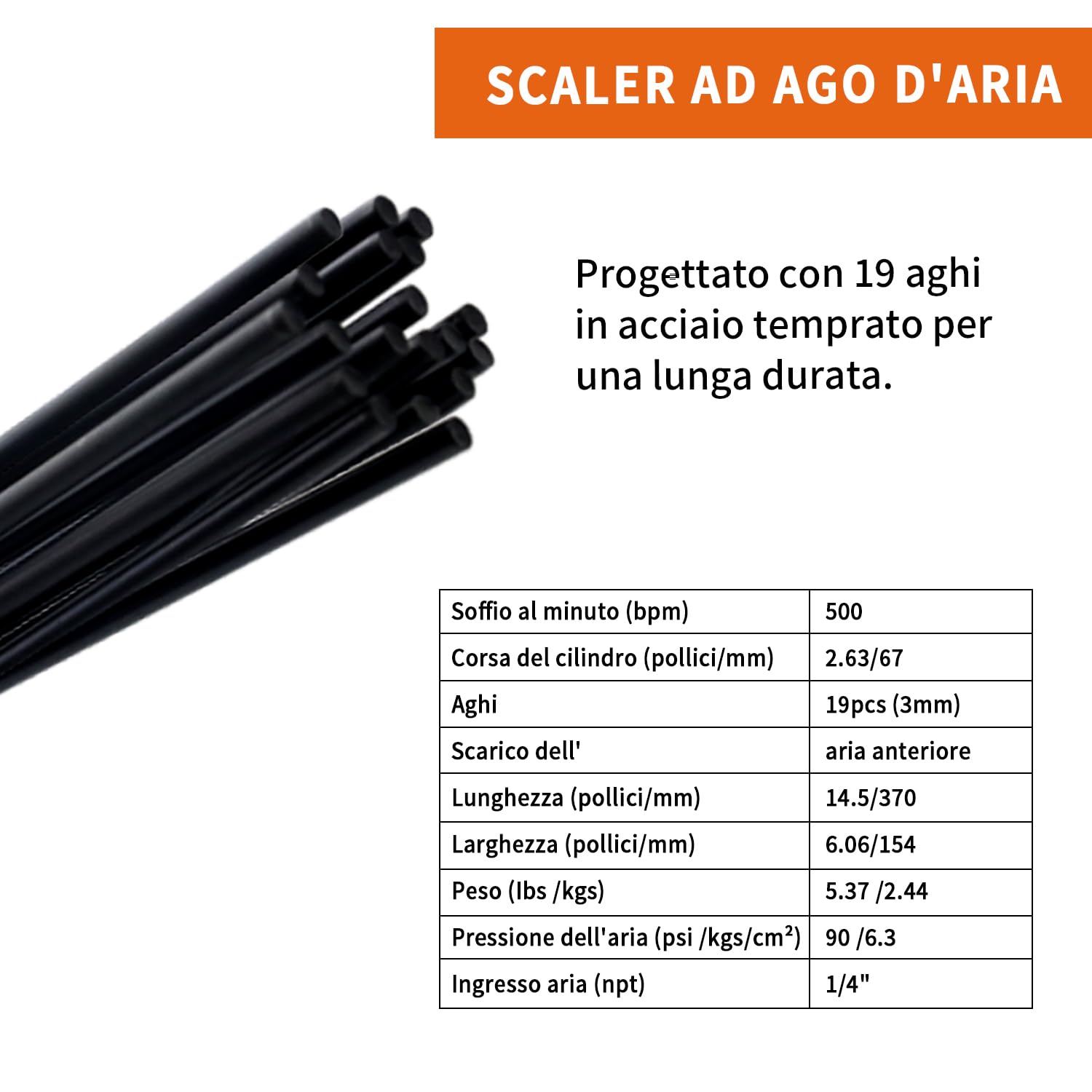 WorkPad Pistola ad aghi professionale ad aria compressa 5000 giri/min, 19 aghi, antiruggine, sverniciatore per meccanici auto, tappezzieri, potente e sicuro!