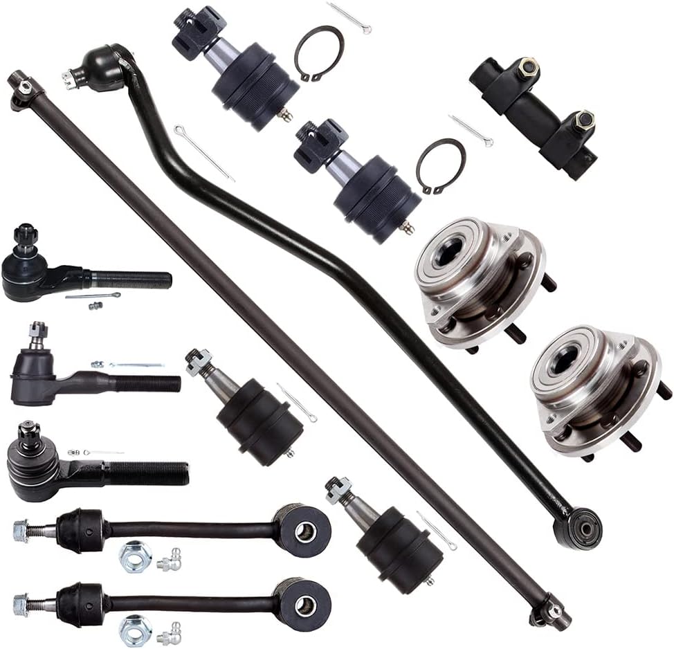 SCITOO 14pcs Front Suspension Kit Track Bar Inner Outer Tie Rod Ends Tie Rod Sleeve Sway Bar Links Lower Upper Ball Joints Wheel Bearing Hub fit for 2000-2006 for Jeep TJ 2000-2006 for Jeep Wrangler