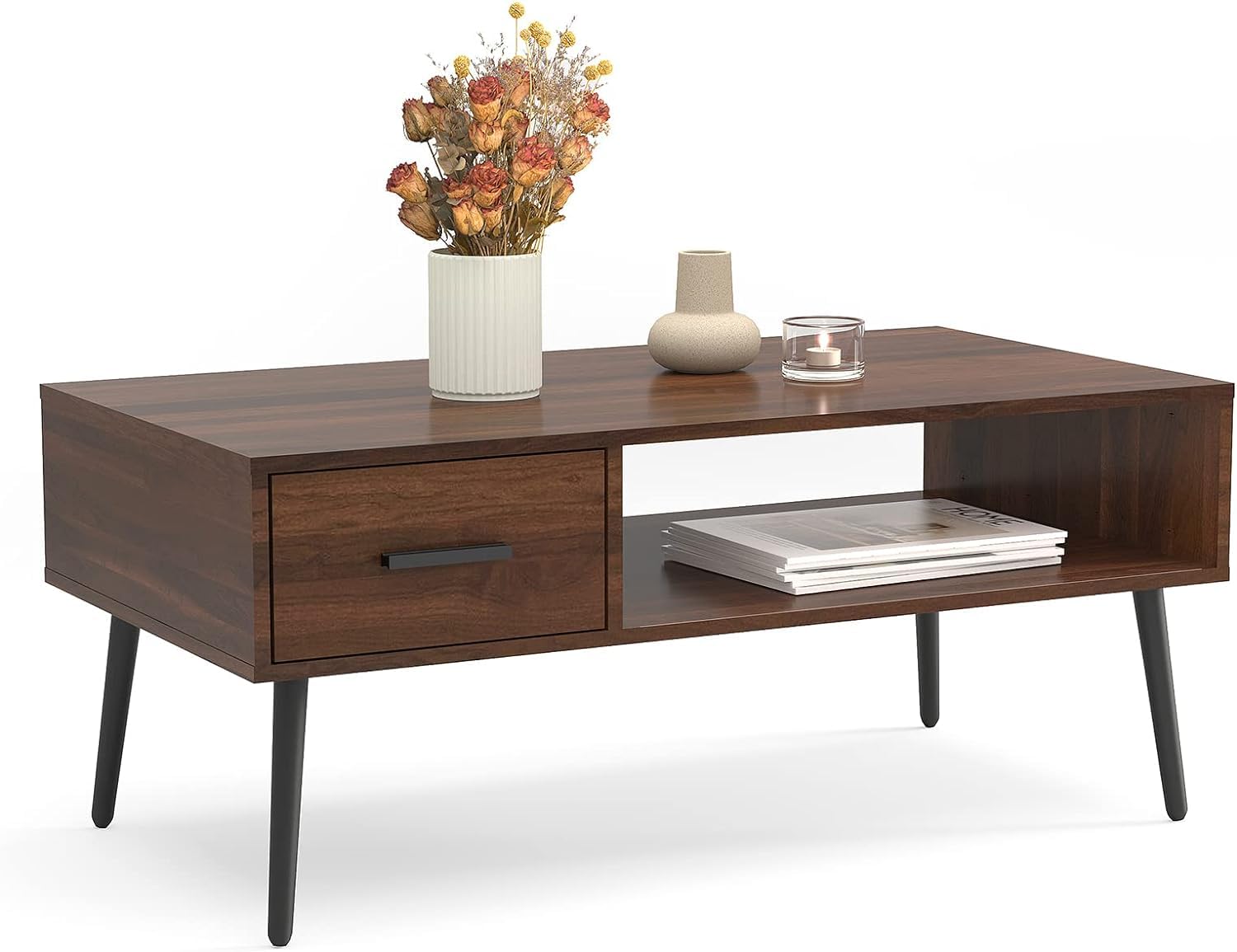 HAIOOU Coffee Table, Mid Century Modern Coffee Tables with Drawer for ...