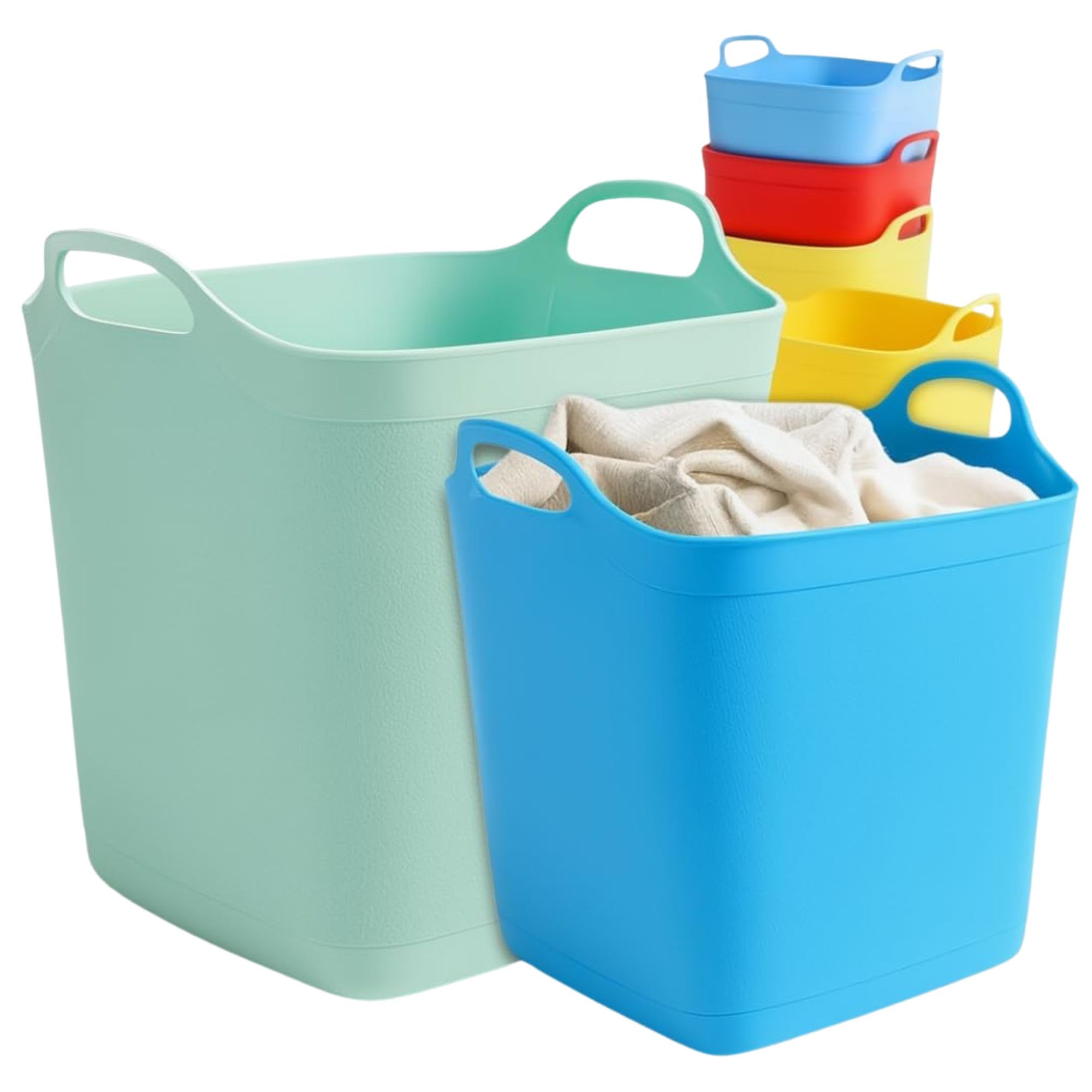 ARUUJ - 25L Square Flexi Tub - Medium Flexible Storage Bucket, Horse Feed Container - Handled Indoor Plastic Trug, Laundry Toys Kitchen Bucket, Rubble Container, Garden Lightweight Tubs, 25 Litre